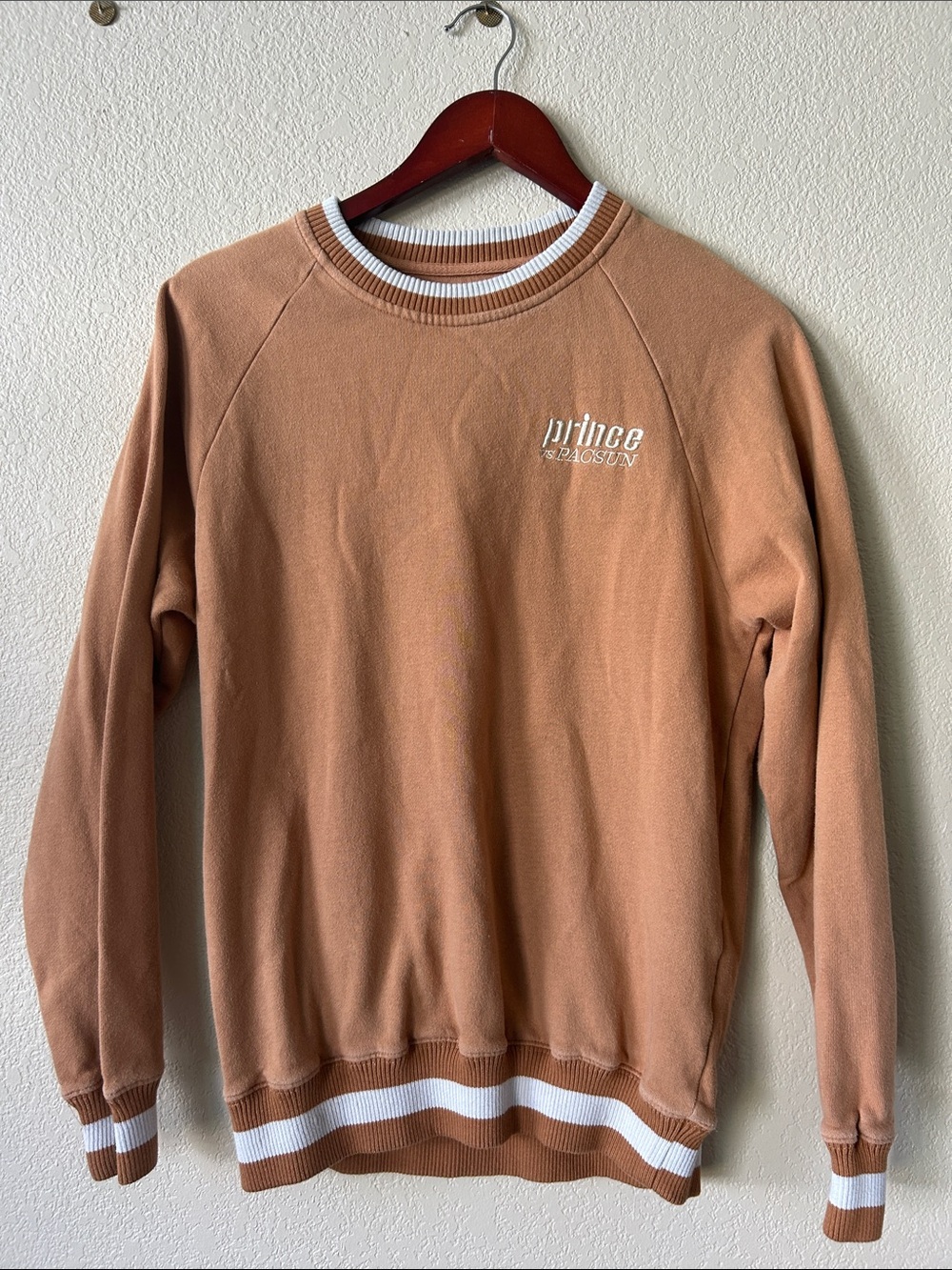 Prince x PAC Sun Tan Crewneck Sweatshirt with White Stripe Trim, Sz S